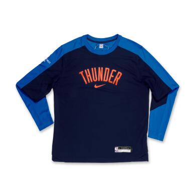 View full screen - View 1 of Lot 58. Ajay Mitchell Oklahoma City Thunder 2025 NBA Finals Game Issued Icon Edition Warmup Top | Game 1 | ‘Championship Run’.