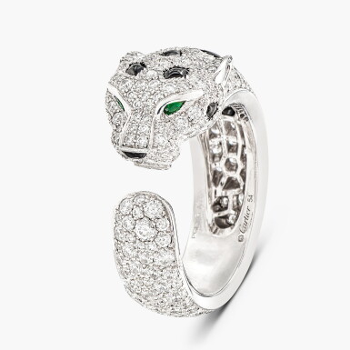 View full screen - View 1 of Lot 1226. Diamond, Onyx and Emerald 'Panthère' Ring |卡地亞 | 鑽石 配 縞瑪瑙 及 祖母綠 'Panthère' 戒指.