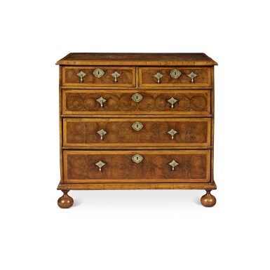 View full screen - View 1 of Lot 184. A William and Mary Oyster-Veneer Walnut and Olivewood Chest of Drawers, Circa 1700.