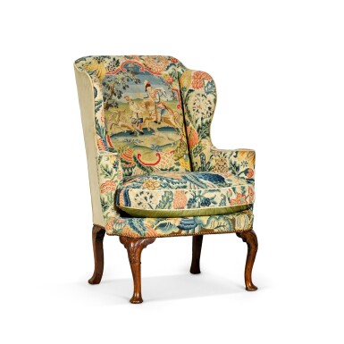View full screen - View 1 of Lot 30. A Queen Anne walnut wing armchair, circa 1715.