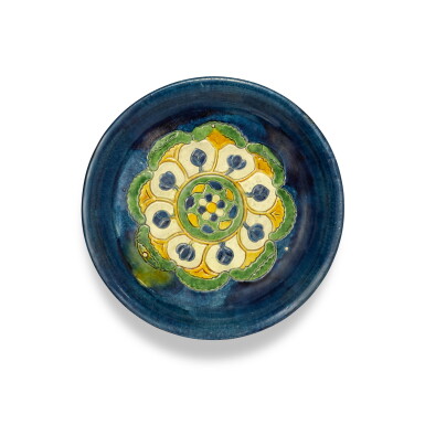 View full screen - View 1 of Lot 13. A rare blue and sancai-glazed tripod dish, Tang dynasty.