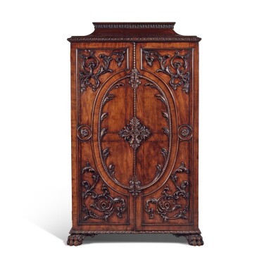 View full screen - View 1 of Lot 102. A George III Carved Mahogany Cabinet, of the model supplied to George III and Queen Charlotte in c.1763.