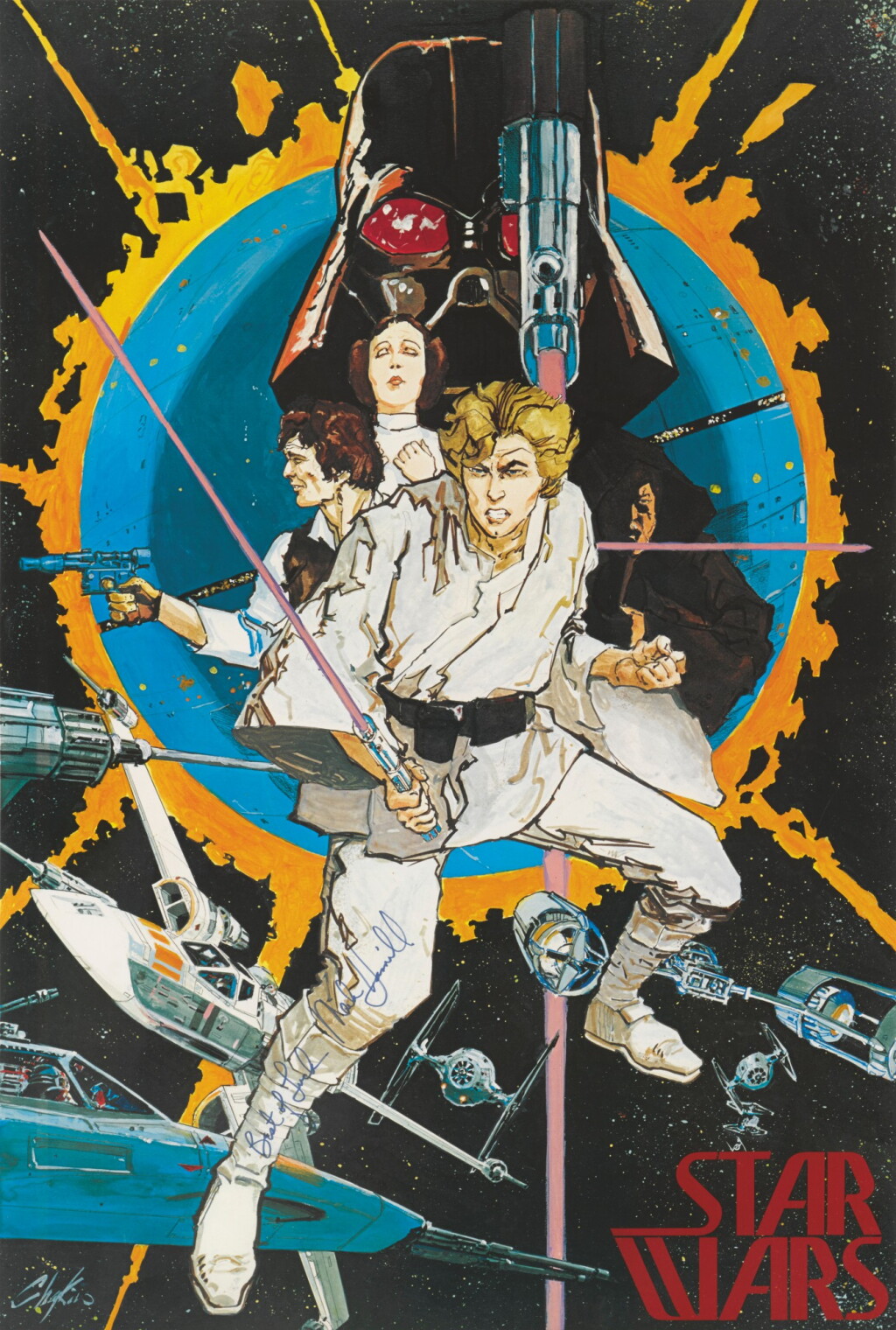 View full screen - View 1 of Lot 1. STAR WARS POSTER, HOWARD CHAYKIN, US, 1976, SIGNED BY MARK HAMILL.