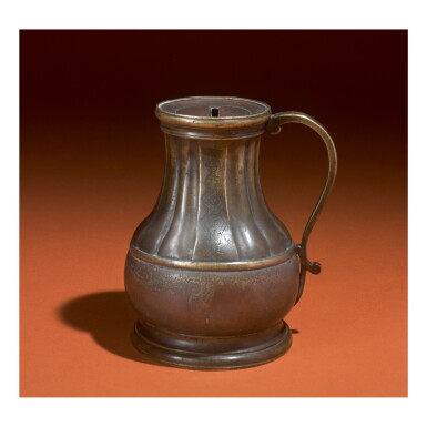 View full screen - View 1 of Lot 50. AN ITALIAN BRONZE TANKARD-FORM CHARITY CONTAINER, MID 18TH CENTURY.