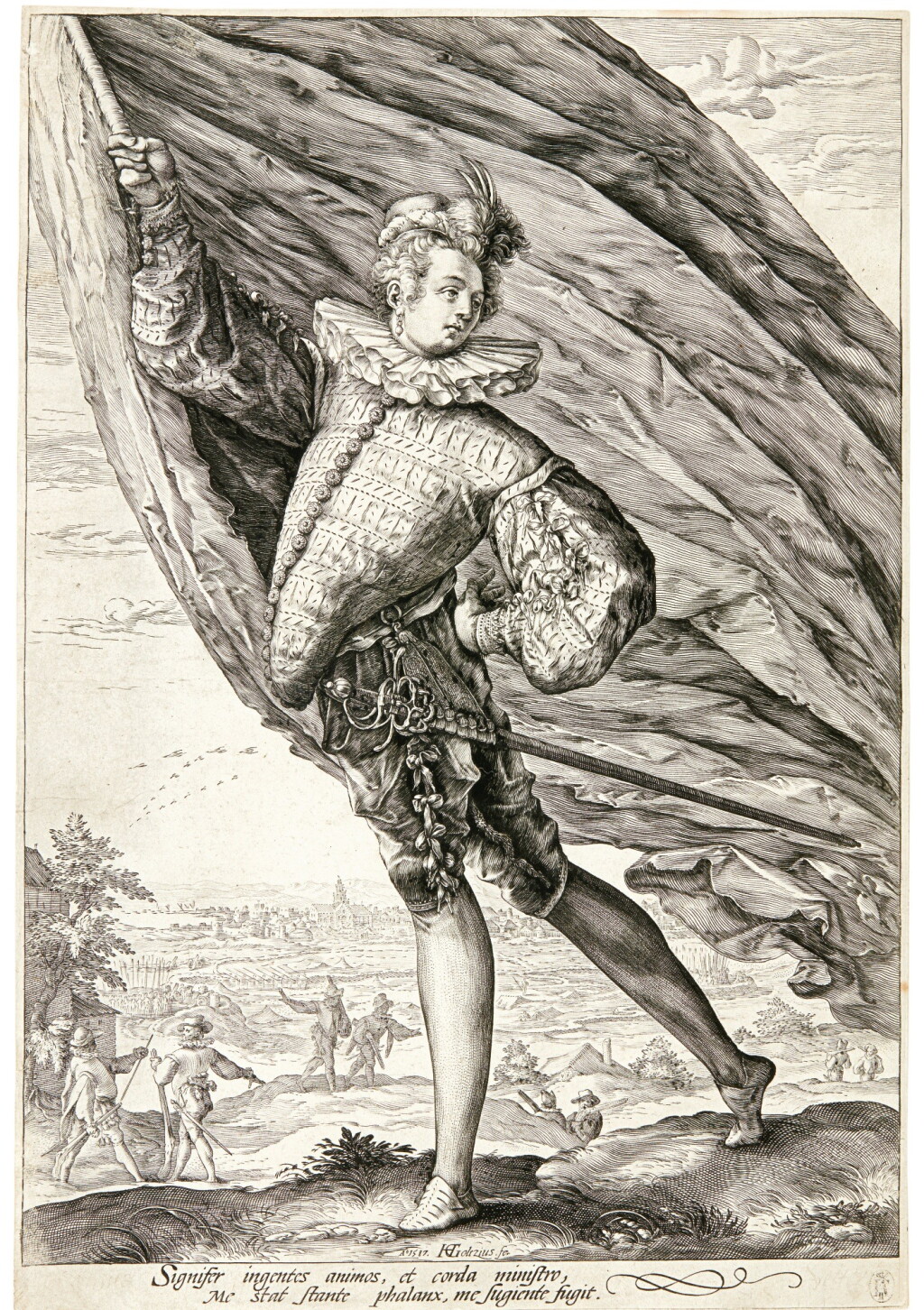 View full screen - View 1 of Lot 36. HENDRICK GOLTZIUS | THE GREAT STANDARD-BEARER (B. 125; HOLL. 255; NEW HOLL. 288; S. 253).
