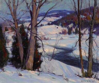 View full screen - View 1 of Lot 16. EMILE ALBERT GRUPPE | TREES BY A STREAM IN THE SNOW.