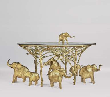 View full screen - View 1 of Lot 3. "Troupeau d'Éléphants dans les Arbres" Table.