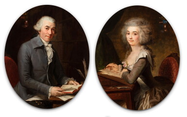 View full screen - View 1 of Lot 25. Attributed to Antoine Vestier Avallon, Portrait of a man; Portrait of a Lady | Attribué à Antoine Vestier Avallon, Portrait d'homme ; Portrait de femme.