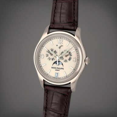 View full screen - View 1 of Lot 35. Reference 5146G-001 | A white gold annual calendar wristwatch with moon phases and power reserve indication | Circa 2010 | 百達翡麗 | 型號5146G-001 | 白金年曆腕錶備月相及動力儲存顯示,製作年份約2010.