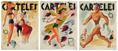 View full screen - View 1 of Lot 198. Three Illustrations for the cover of Carteles, Havana, 1943 i. No. 43, 6 de junio de 1943 ii. No. 42, 17 de octubre de 1943 ii. No. 24, 13 de junio de 1943.