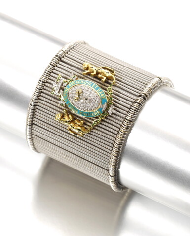 View full screen - View 1 of Lot 593. ENAMEL AND DIAMOND BRACELET.