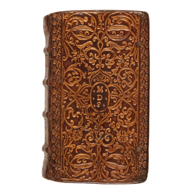 View full screen - View 1 of Lot 1796. Petrarca, Il Petrarca con nuove spositioni, Lyon, 1564, contemporary Italian panel-stamped binding, the De Marinis copy.