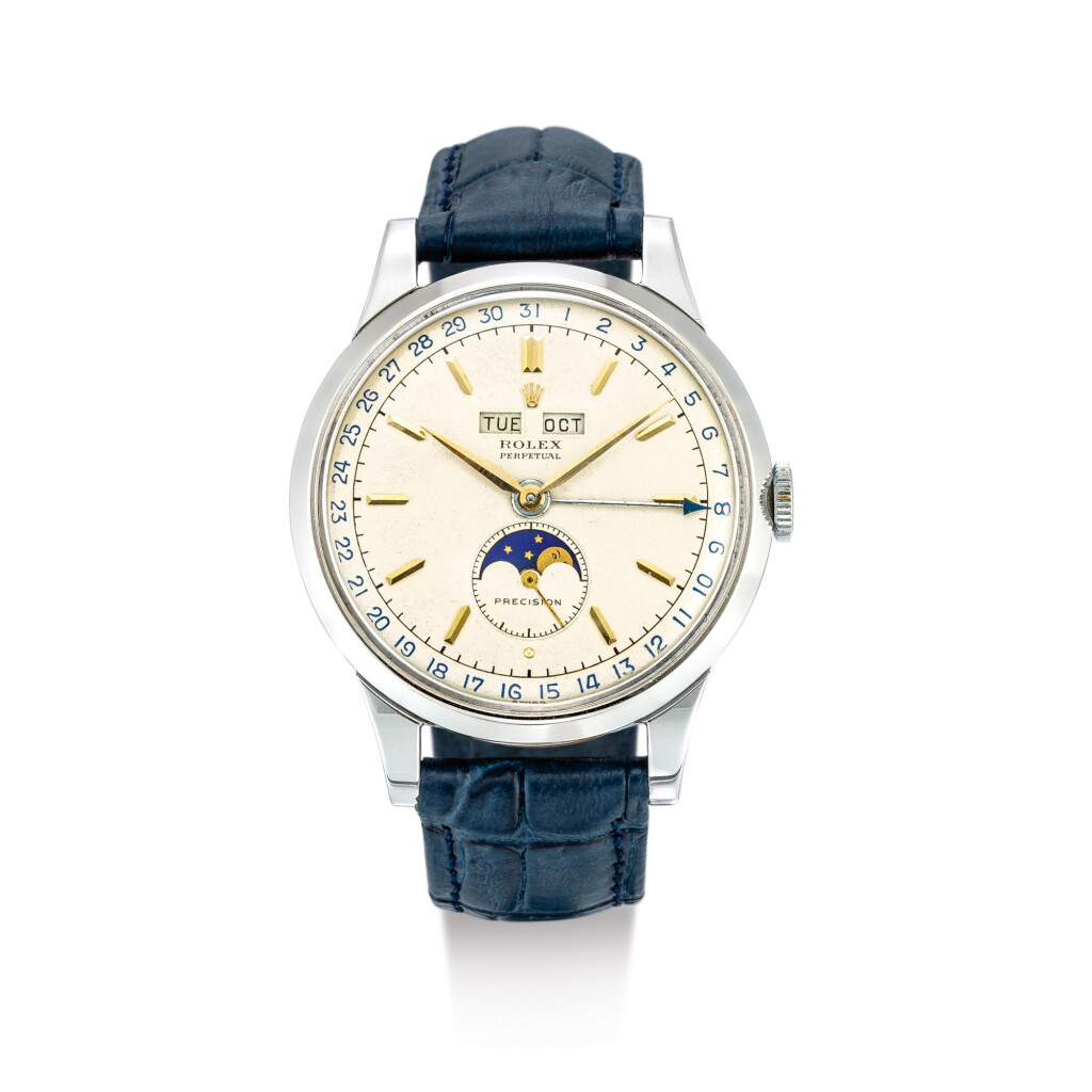View full screen - View 1 of Lot 2143. ROLEX | PADELLONE, REFERENCE 8171, A STAINLESS STEEL TRIPLE CALENDAR WRISTWATCH WITH MOON PHASES, CIRCA 1963 | 勞力士 | "Padellone 型號8171 精鋼全日曆腕錶,備月相顯示,機芯編號56692,錶殼編號686356及3821,約1963年製".