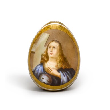 View full screen - View 1 of Lot 95. Mary Magdalene: a porcelain Easter egg, Imperial Porcelain Factory, St Petersburg, 1830s-1840s .
