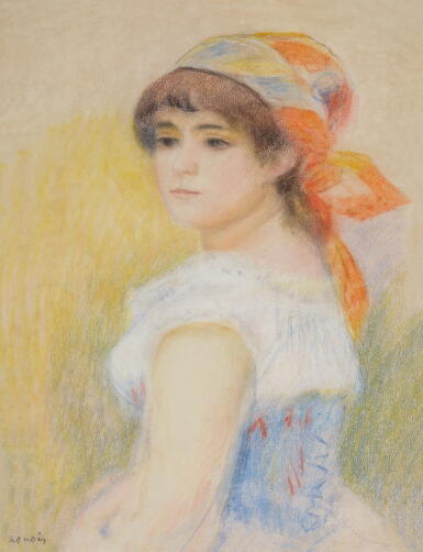 View full screen - View 1 of Lot 381. Jeune fille coiffée d’un fichu orange.