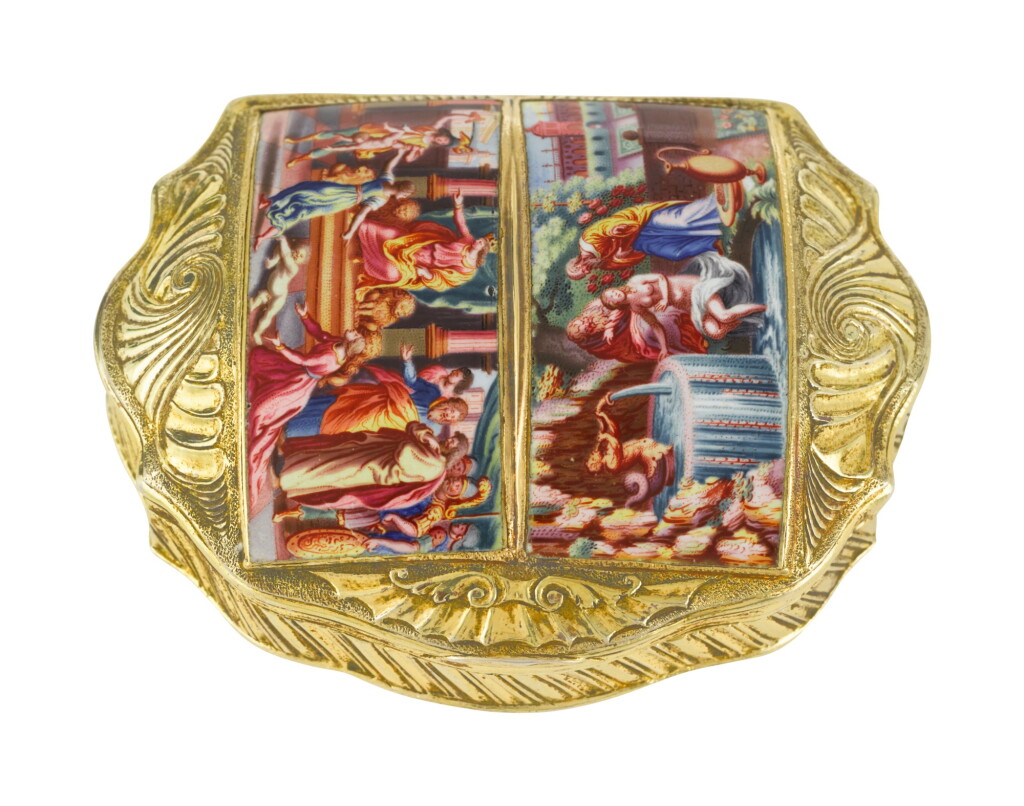 View full screen - View 1 of Lot 122. A German Silver-Gilt Snuff Box with Earlier Enamels, Circa 1740.