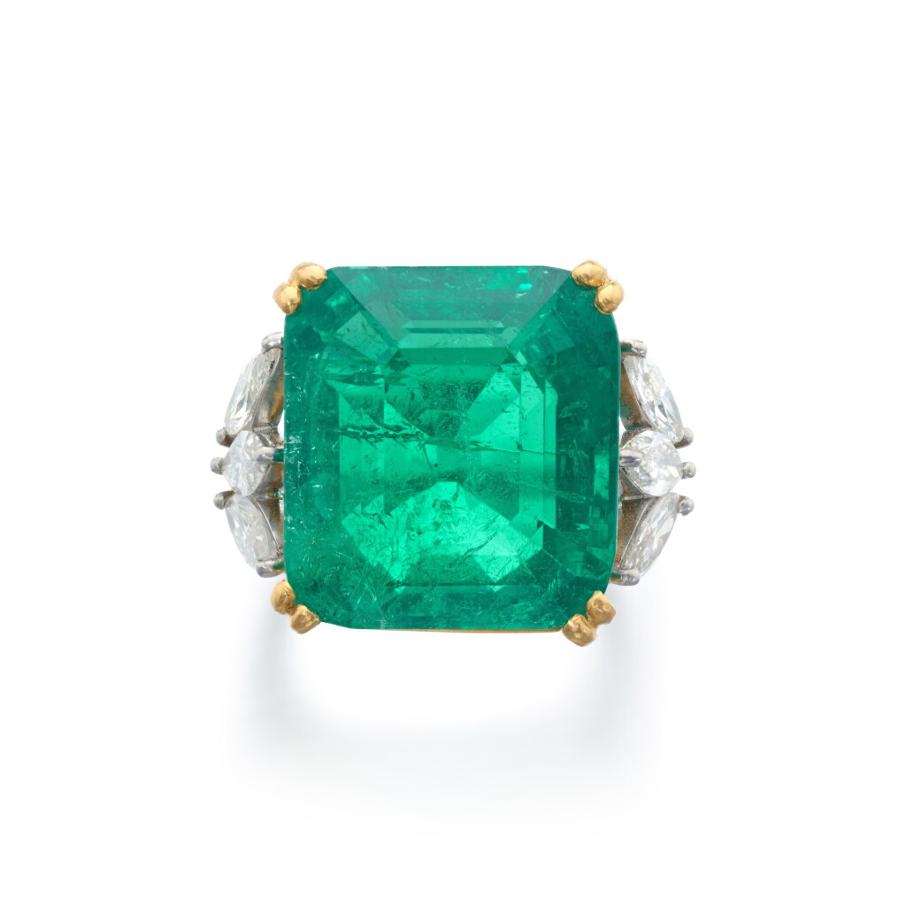 View full screen - View 1 of Lot 547. Emerald and Diamond Ring.