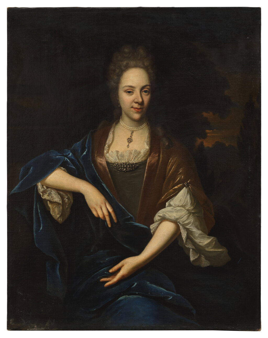 View full screen - View 1 of Lot 68. Portrait of a lady before a nocturnal landscape.