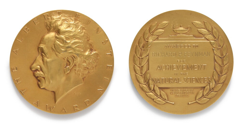 View full screen - View 1 of Lot 58. 1954 Albert Einstein Award Medal, Awarded To Richard Feynman For His Work In Theoretical Physics.