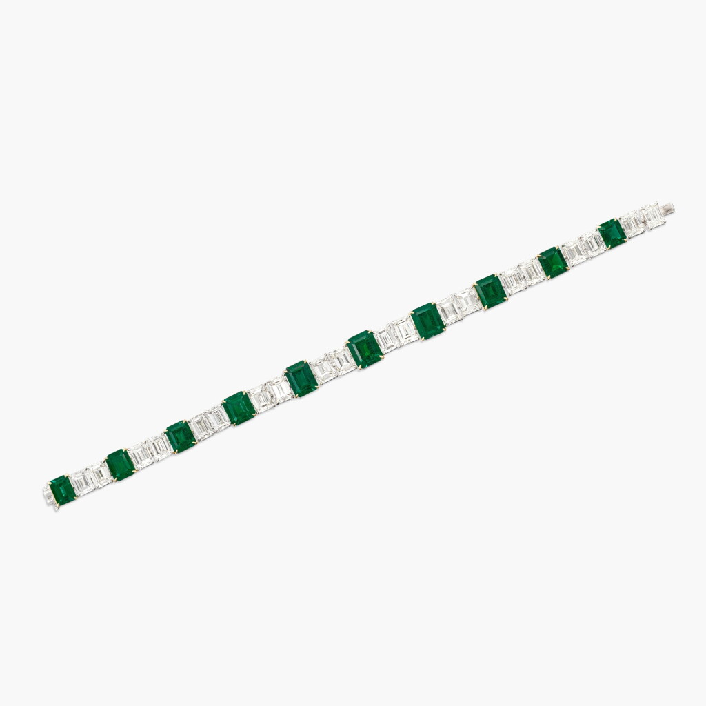 View full screen - View 1 of Lot 1670. Emerald and Diamond Bracelet | 天然「哥倫比亞」無油祖母綠 配 鑽石 手鏈(祖母綠共重15.34克拉).