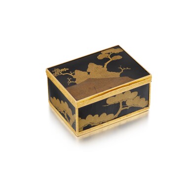 View full screen - View 1 of Lot 110. A gold-mounted Japanese lacquer snuff box, 19th century in earlier taste.