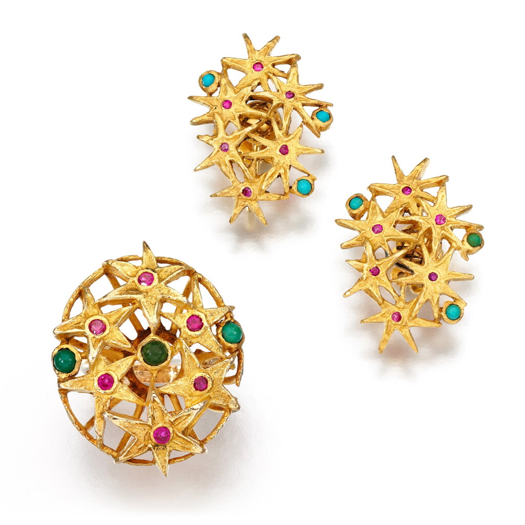 View full screen - View 1 of Lot 173. Turquoise and ruby demi-parure.
