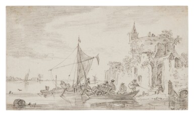 View full screen - View 1 of Lot 259. River Landscape with Fishermen.