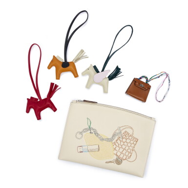 View full screen - View 1 of Lot 6210. Set of Five Limited Edition In & Out Pouch, Micro Mini Twilly Kelly Bag Charm, Rodeo Pegase PM Charm and Rodeo PM Charms.