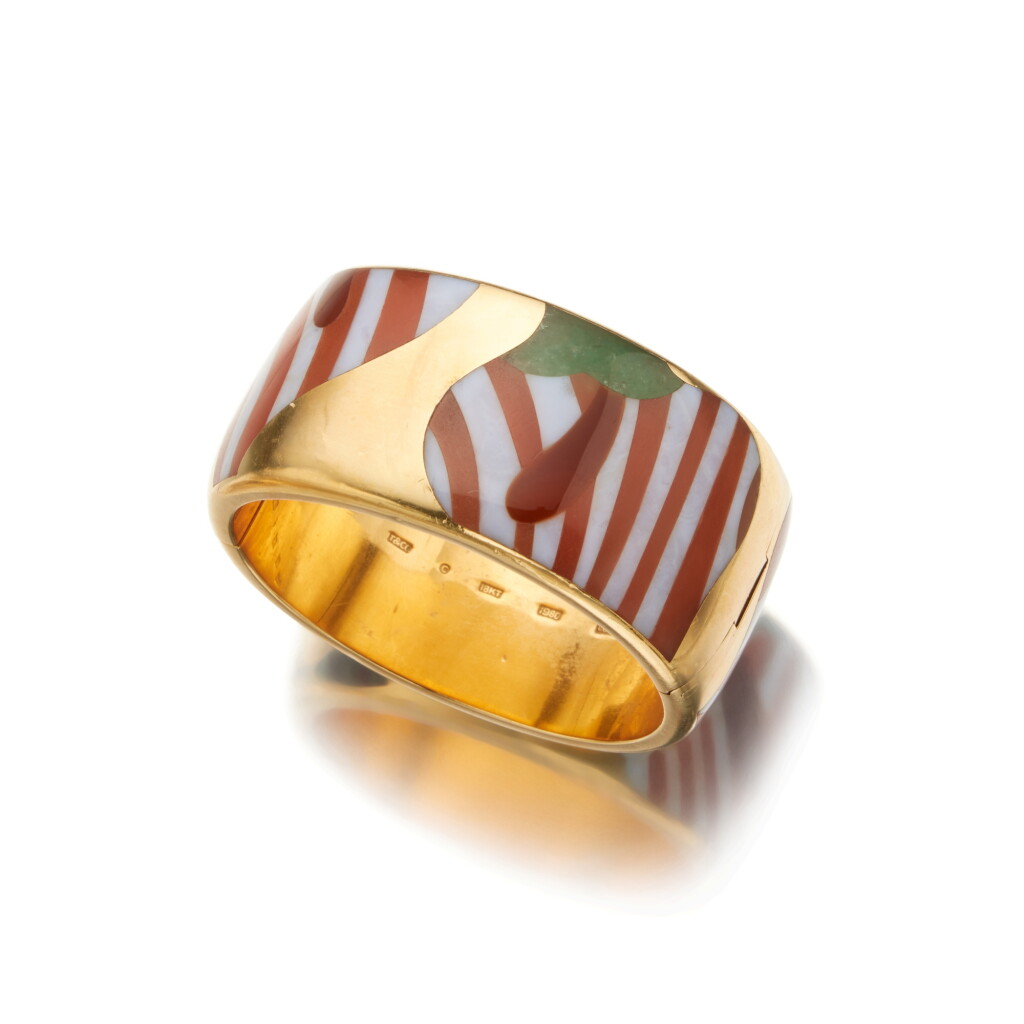 View full screen - View 1 of Lot 222. Gold and Hardstone Bangle-Bracelet.