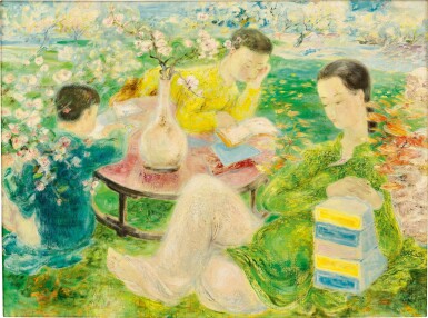 View full screen - View 1 of Lot 707. Le Pho 黎譜 | Mother and Children in a Garden 園中母子.