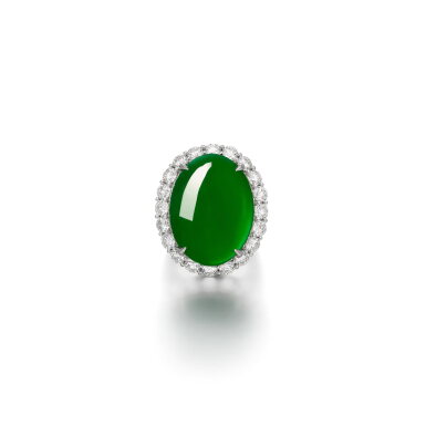 View full screen - View 1 of Lot 1887. Jadeite and Diamond Ring | 天然翡翠 配 鑽石 戒指.