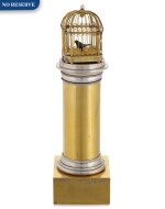 AN UNUSUAL MINIATURE SINGING BIRD IN CAGE ON A PILLAR, CHARLES BRANDT, LONDON, CIRCA 1810/15