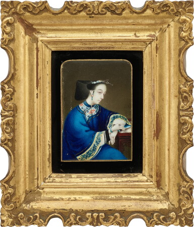 View full screen - View 1 of Lot 607. A China trade portrait of a lady, Attributed to Nam Ting, circa 1850 約1850年 南禎款 仕女像 象牙水粉 裝框.