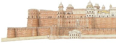 View full screen - View 1 of Lot 149. A PANORAMIC VIEW OF THE AGRA FORT, INDIA, COMPANY SCHOOL, 19TH CENTURY.