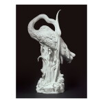 A MEISSEN LARGE WHITE FIGURE OF A HERON (ARDEA CINEREA) 20TH CENTURY