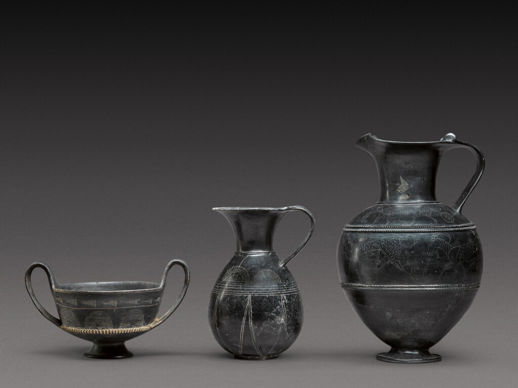 View full screen - View 1 of Lot 37. Three Etruscan Bucchero-Ware Vessels, 7th/6th Century B.C..