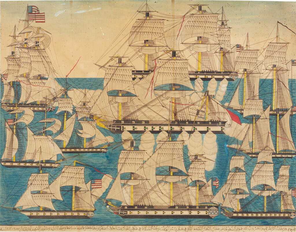 View full screen - View 1 of Lot 81. The Rais Hamidou of Algiers fights alone against the American Fleet, Algeria, 19th century.
