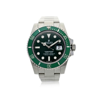 View full screen - View 1 of Lot 18. ROLEX | REFERENCE 116610LV SUBMARINER 'HULK' A STAINLESS STEEL AUTOMATIC WRISTWATCH WITH DATE AND BRACELET, CIRCA 2018.