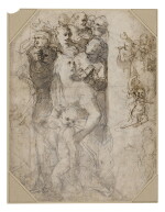 Recto: Two groups of figures, studies for the Frangipani Chapel, San Marcello al Corso Verso: Studies for the lunette above the altar in the Frangipani Chapel and an architectural design for a wall decoration