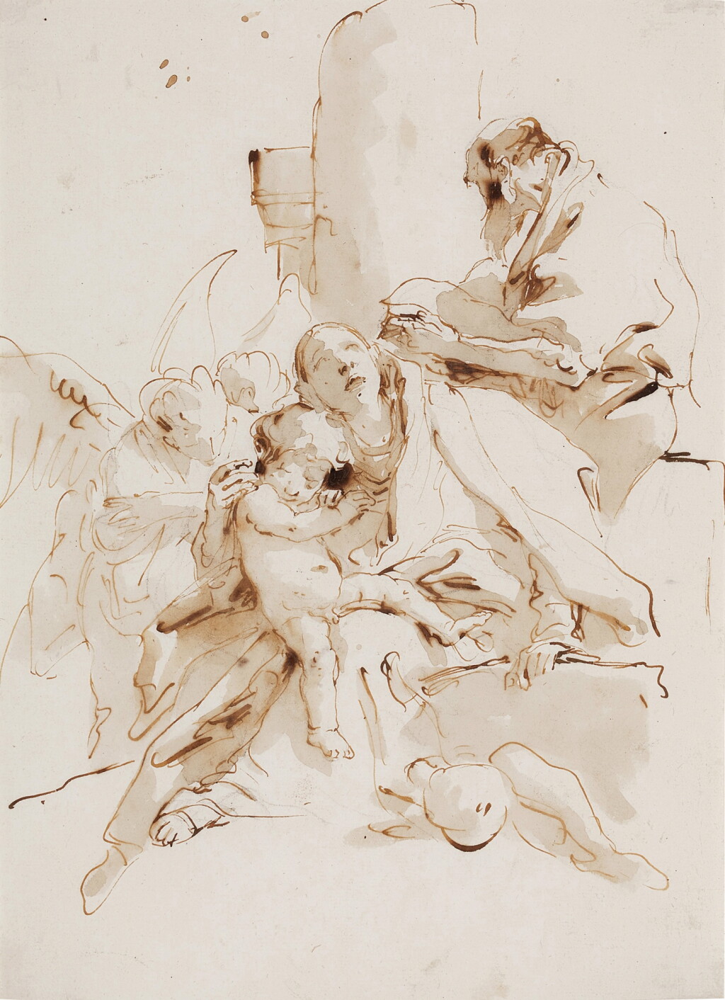 View full screen - View 1 of Lot 251. The Holy Family with St. Joseph Reading and Two Angels in the Background.