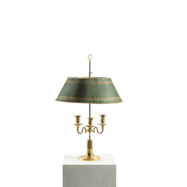 View full screen - View 1 of Lot 19. An Empire gilt bronze three-light bouillotte lamp, circa 1810.