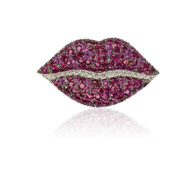 View full screen - View 1 of Lot 80. Ruby, pink sapphire and diamond brooch, 'Kiss', Michele della Valle.