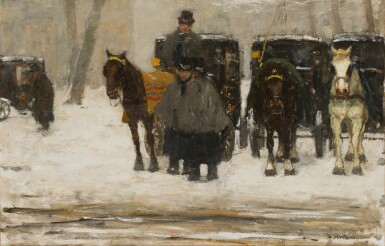 View full screen - View 1 of Lot 23. FLORIS ARNTZENIUS | HUURRIJTUIGEN: CARRIAGES IN THE SNOW, THE HAGUE.