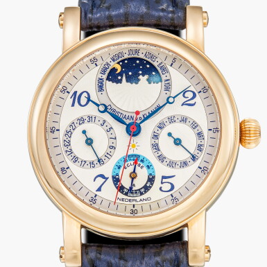 View full screen - View 1 of Lot 358. Eclipse | A pink gold annual calendar wristwatch with passage of the sun & moon and solar & lunar eclipse indication | Circa 2005 .