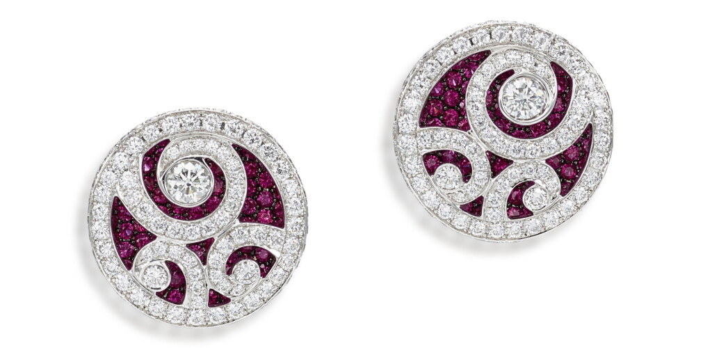 View full screen - View 1 of Lot 1111. GRAFF | 'DIAMOND ON DIAMOND' PAIR OF DIAMOND AND RUBY EARRINGS | 格拉夫 'Diamond on Diamond' 鑽石 配 紅寶石 耳環一對.
