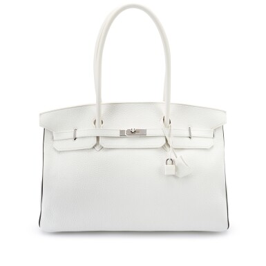 View full screen - View 1 of Lot 163. Limited Edition White and Vert Olive Clemence Verso JPG Shoulder Birkin 45 Palladium Hardware, 2007.