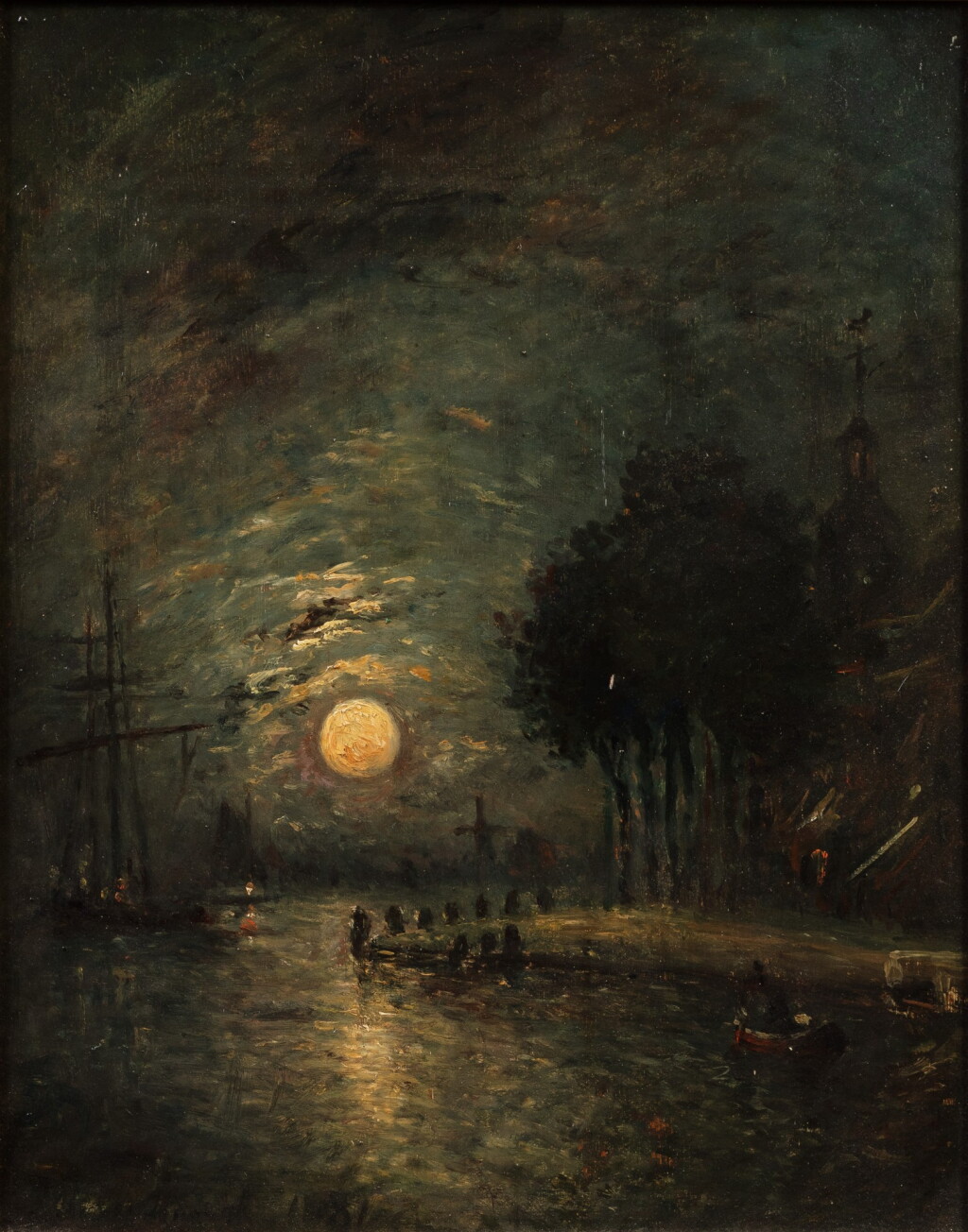 View full screen - View 1 of Lot 119. Moonlight, View of Dordrecht Le port de Dordrecht au crépuscule.
