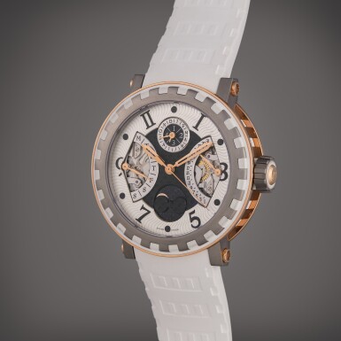 View full screen - View 1 of Lot 554. Reference AC.7004.28B.M722 Academia Quantieme Perpetual | A limited edition white gold and titanium automatic perpetual calendar wristwatch with moon phases, leap year indication, and retrograde day and date, Circa 2015.