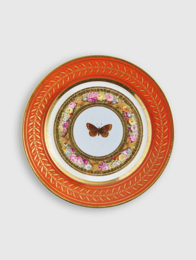 View full screen - View 1 of Lot 212. A Sèvres Porcelain Plate from the 'Service de Dessert Marly Rouge', circa 1809.
