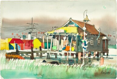 View full screen - View 1 of Lot 2048. Dong Kingman 曾景文 | Three men facing the lake 觀湖.